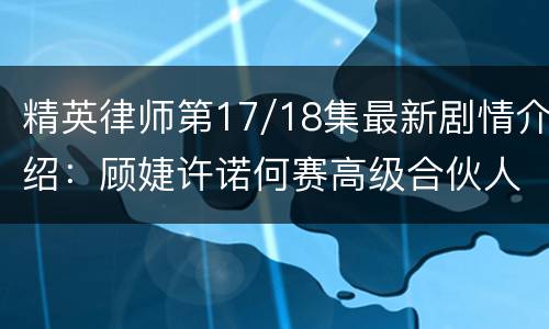 精英律师第17/18集最新剧情介绍：顾婕许诺何赛高级合伙人