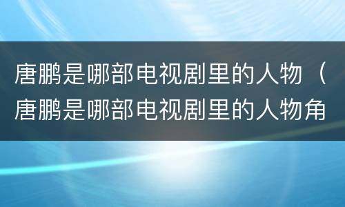 唐鹏是哪部电视剧里的人物（唐鹏是哪部电视剧里的人物角色）
