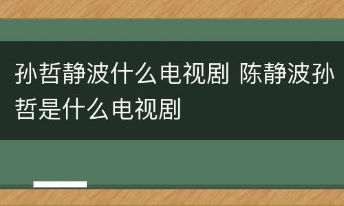 孙哲静波什么电视剧 陈静波孙哲是什么电视剧