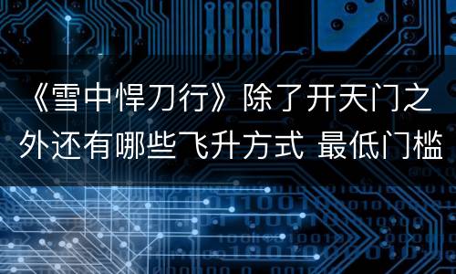 《雪中悍刀行》除了开天门之外还有哪些飞升方式 最低门槛是什么