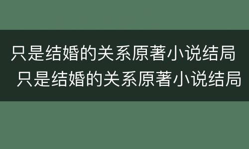 只是结婚的关系原著小说结局 只是结婚的关系原著小说结局怎么样
