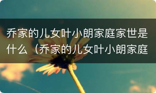 乔家的儿女叶小朗家庭家世是什么（乔家的儿女叶小朗家庭家世是什么样的）