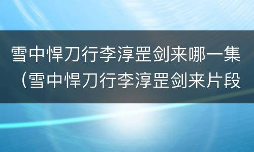 雪中悍刀行李淳罡剑来哪一集（雪中悍刀行李淳罡剑来片段）