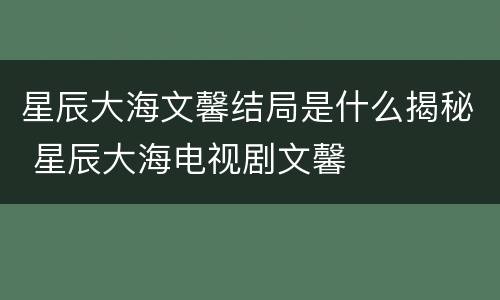 星辰大海文馨结局是什么揭秘 星辰大海电视剧文馨