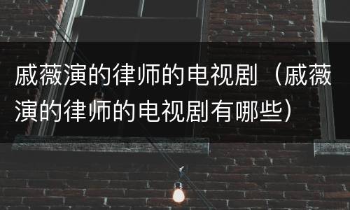 戚薇演的律师的电视剧（戚薇演的律师的电视剧有哪些）