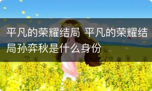 平凡的荣耀结局 平凡的荣耀结局孙弈秋是什么身份