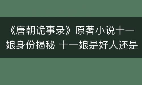 《唐朝诡事录》原著小说十一娘身份揭秘 十一娘是好人还是坏人