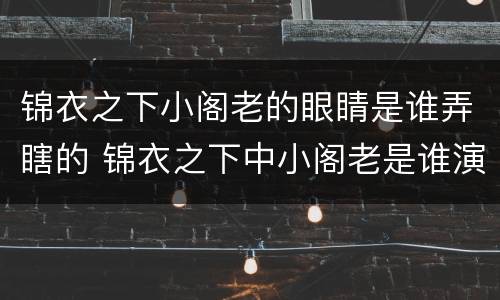 锦衣之下小阁老的眼睛是谁弄瞎的 锦衣之下中小阁老是谁演的