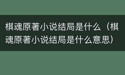 棋魂原著小说结局是什么（棋魂原著小说结局是什么意思）