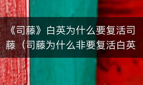 《司藤》白英为什么要复活司藤（司藤为什么非要复活白英）