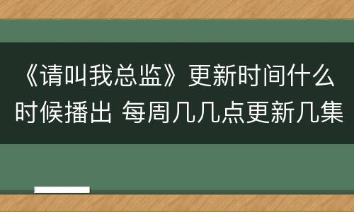 《请叫我总监》更新时间什么时候播出 每周几几点更新几集