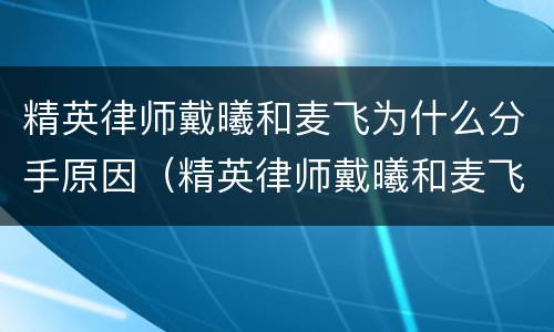 精英律师戴曦和麦飞为什么分手原因（精英律师戴曦和麦飞最后在一起了吗）