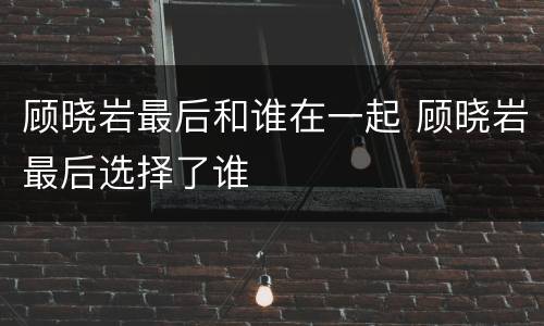 顾晓岩最后和谁在一起 顾晓岩最后选择了谁