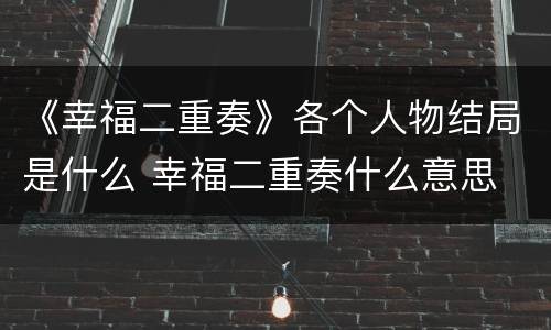 《幸福二重奏》各个人物结局是什么 幸福二重奏什么意思