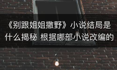 《别跟姐姐撒野》小说结局是什么揭秘 根据哪部小说改编的