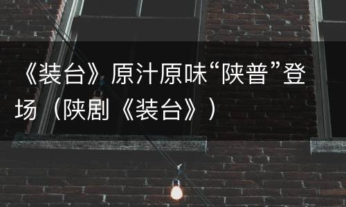 《装台》原汁原味“陕普”登场（陕剧《装台》）