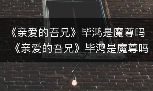《亲爱的吾兄》毕鸿是魔尊吗 《亲爱的吾兄》毕鸿是魔尊吗