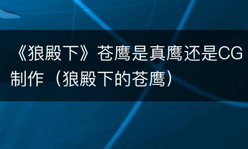 《狼殿下》苍鹰是真鹰还是CG制作（狼殿下的苍鹰）
