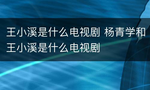 王小溪是什么电视剧 杨青学和王小溪是什么电视剧