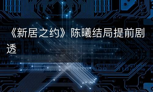 《新居之约》陈曦结局提前剧透