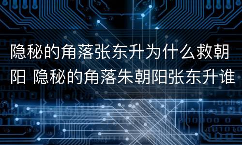 隐秘的角落张东升为什么救朝阳 隐秘的角落朱朝阳张东升谁更坏