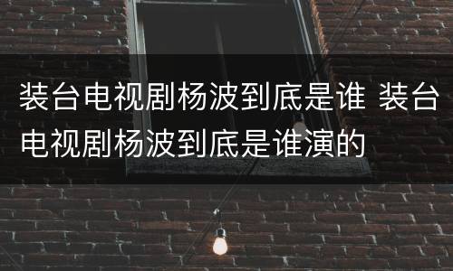 装台电视剧杨波到底是谁 装台电视剧杨波到底是谁演的