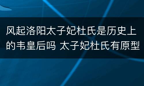 风起洛阳太子妃杜氏是历史上的韦皇后吗 太子妃杜氏有原型人物吗