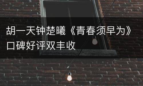 胡一天钟楚曦《青春须早为》口碑好评双丰收