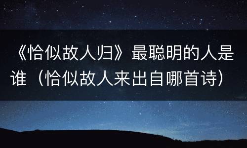 《恰似故人归》最聪明的人是谁（恰似故人来出自哪首诗）