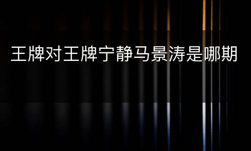 王牌对王牌宁静马景涛是哪期