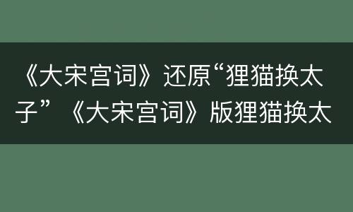 《大宋宫词》还原“狸猫换太子” 《大宋宫词》版狸猫换太子来了
