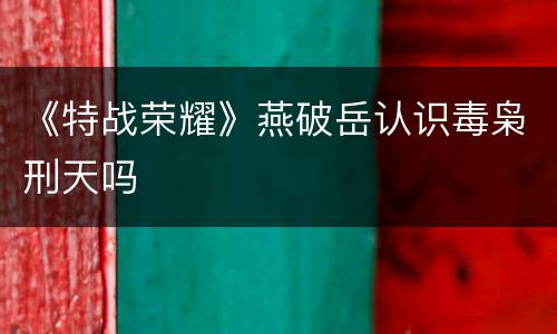《特战荣耀》燕破岳认识毒枭刑天吗
