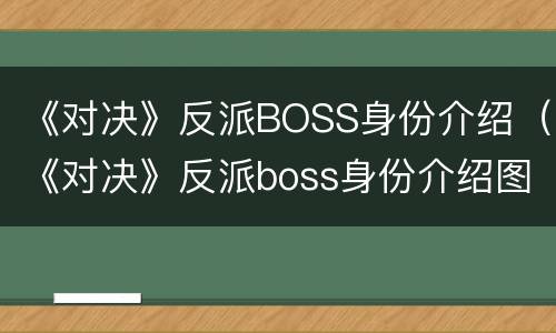 《对决》反派BOSS身份介绍（《对决》反派boss身份介绍图片）