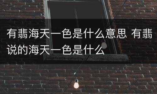 有翡海天一色是什么意思 有翡说的海天一色是什么