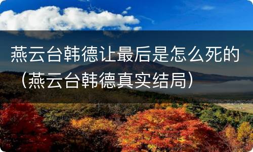 燕云台韩德让最后是怎么死的（燕云台韩德真实结局）