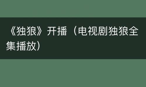 《独狼》开播（电视剧独狼全集播放）