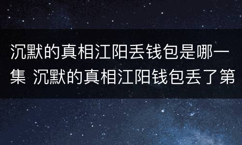 沉默的真相江阳丢钱包是哪一集 沉默的真相江阳钱包丢了第几集