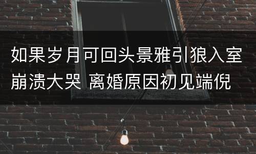 如果岁月可回头景雅引狼入室崩溃大哭 离婚原因初见端倪
