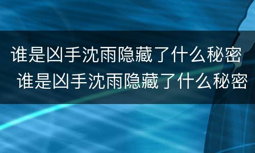 谁是凶手沈雨隐藏了什么秘密 谁是凶手沈雨隐藏了什么秘密是第几集