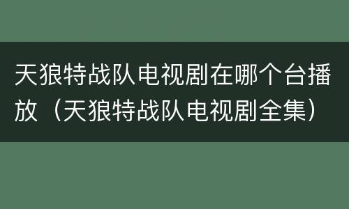 天狼特战队电视剧在哪个台播放（天狼特战队电视剧全集）