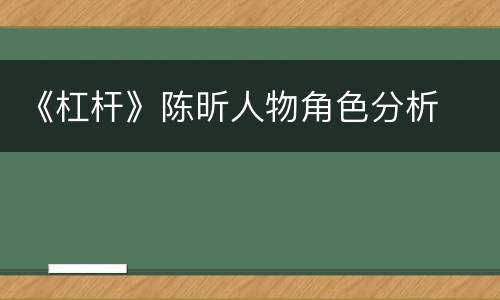 《杠杆》陈昕人物角色分析